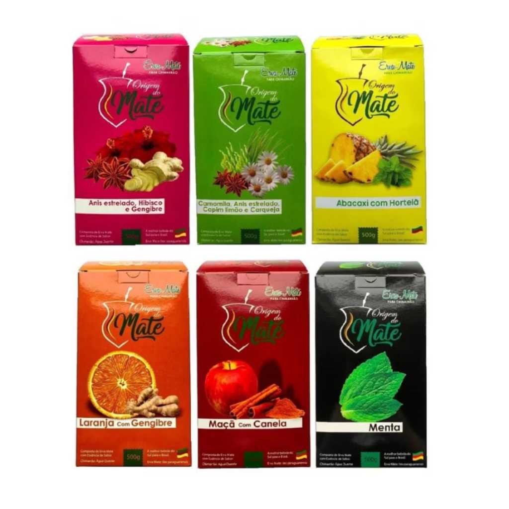 Erva Mate Saborizada para Chimarrão Origem do Mate vários sabores 500g cada SEM AÇUCAR