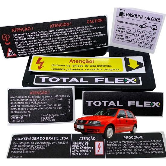 ADESIVOS GOL G3, PARATI E SAVEIRO TOTAL FLEX - KIT C/ 8 SELOS. FRENTE, COFRE MOTOR, CAPO E LATARIA