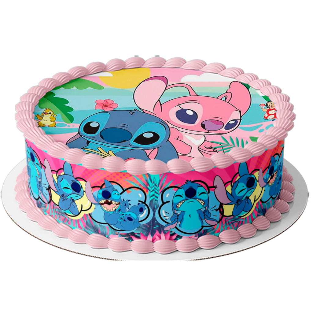 Stitch e angel Papel Arroz Comestível para bolo Redondo 20 cm E Faixas em Oferta na Shopee