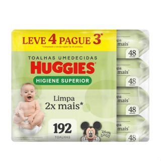 Kit Lenço umedecido huggies higiene superior L4 P3 - 192 Unidades em Oferta na Shopee