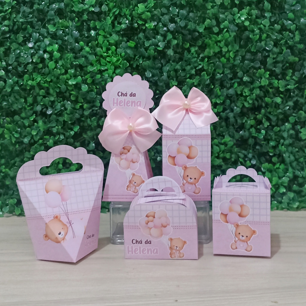 Kit Caixinhas personalizados Ursinha Rosa  - Festa -Lembrancinha/chá de bebe/revelação