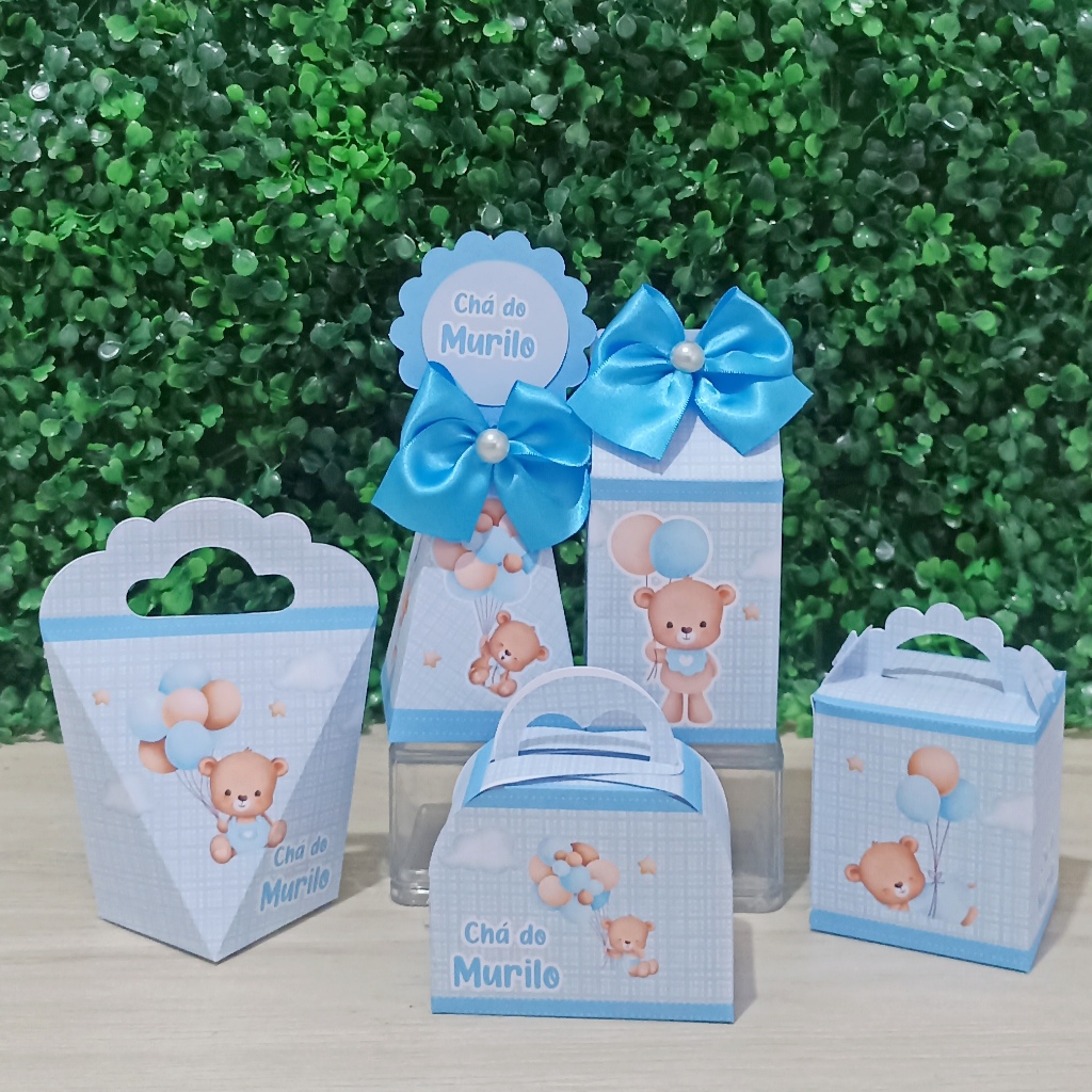 Kit Caixinhas personalizados Ursinho Azul - Festa -Lembrancinha/chá de bebe/revelação