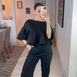 Blusa Feminina Bata Modinha Coreana Manga 3/4 Tricoline Alta Qualidade Envio Imediato em Oferta na Shopee