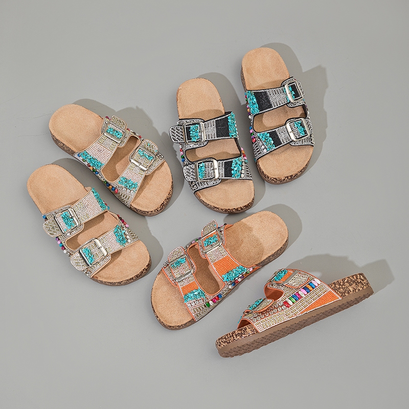 Sandálias femininas com fivela dupla e strass sandalia papete birken em Oferta na Shopee