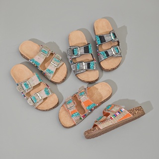 Sandálias femininas com fivela dupla e strass sandalia papete birken em Oferta na Shopee