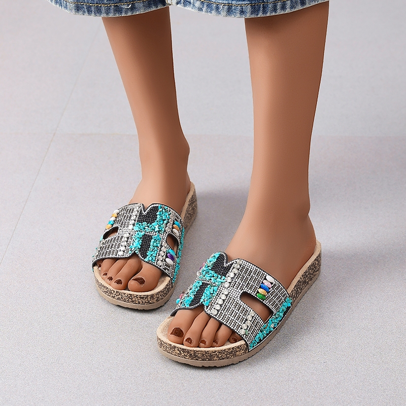 Papete Feminina birken Sandálias Turquesa com Strass — imagem 2 de 2