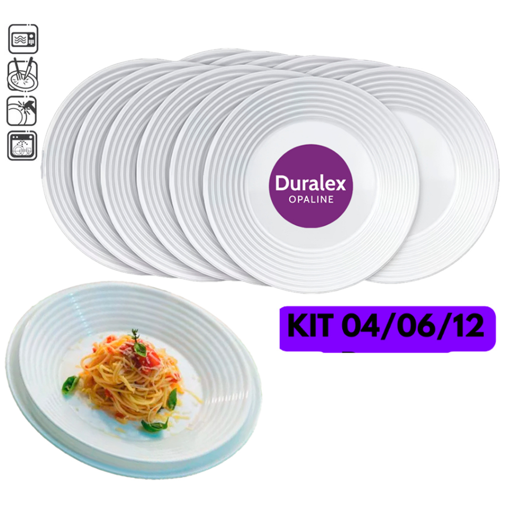 Jogo 12/06/04 Peças Pratos Fundo Saturno Duralex Vidro Opaline Branco circular Conjunto 23,5cm Nadir em Oferta na Shopee