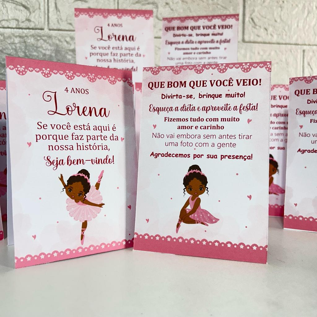 Centro de mesa agradecimento personalizado enfeite decoração aniversário plaquinha tema bailarina negra festa infantil