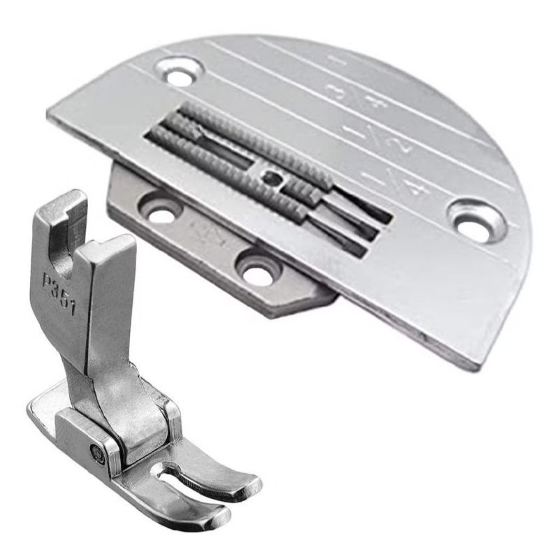 Kit de Calcador ,Chapa e Dente para reta industrial  4 carreiras tecido leve (Curso longo)