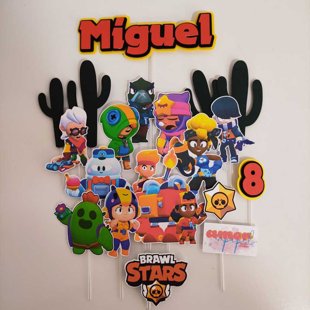 Topo de Bolo Brawls Stars Mesversario Festa Personalizado 3D Alto Relevo Todos Os Temas em Oferta na Shopee