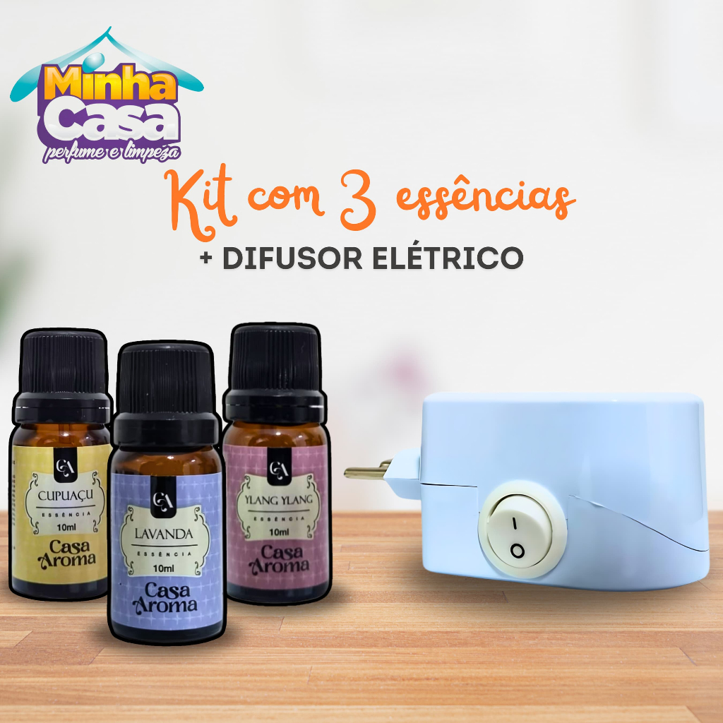 Imagem Kit 3 Essência Pura Super Concentrada para Aromatizador Ambiente + 1 Difusor Elétrico  Bivolt