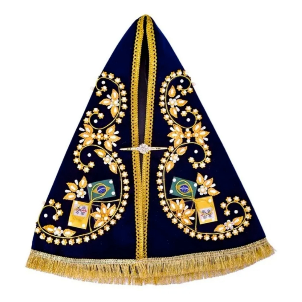 Manto 40cm com Broche para Imagem Nossa Senhora Aparecida - Bordado à Mão