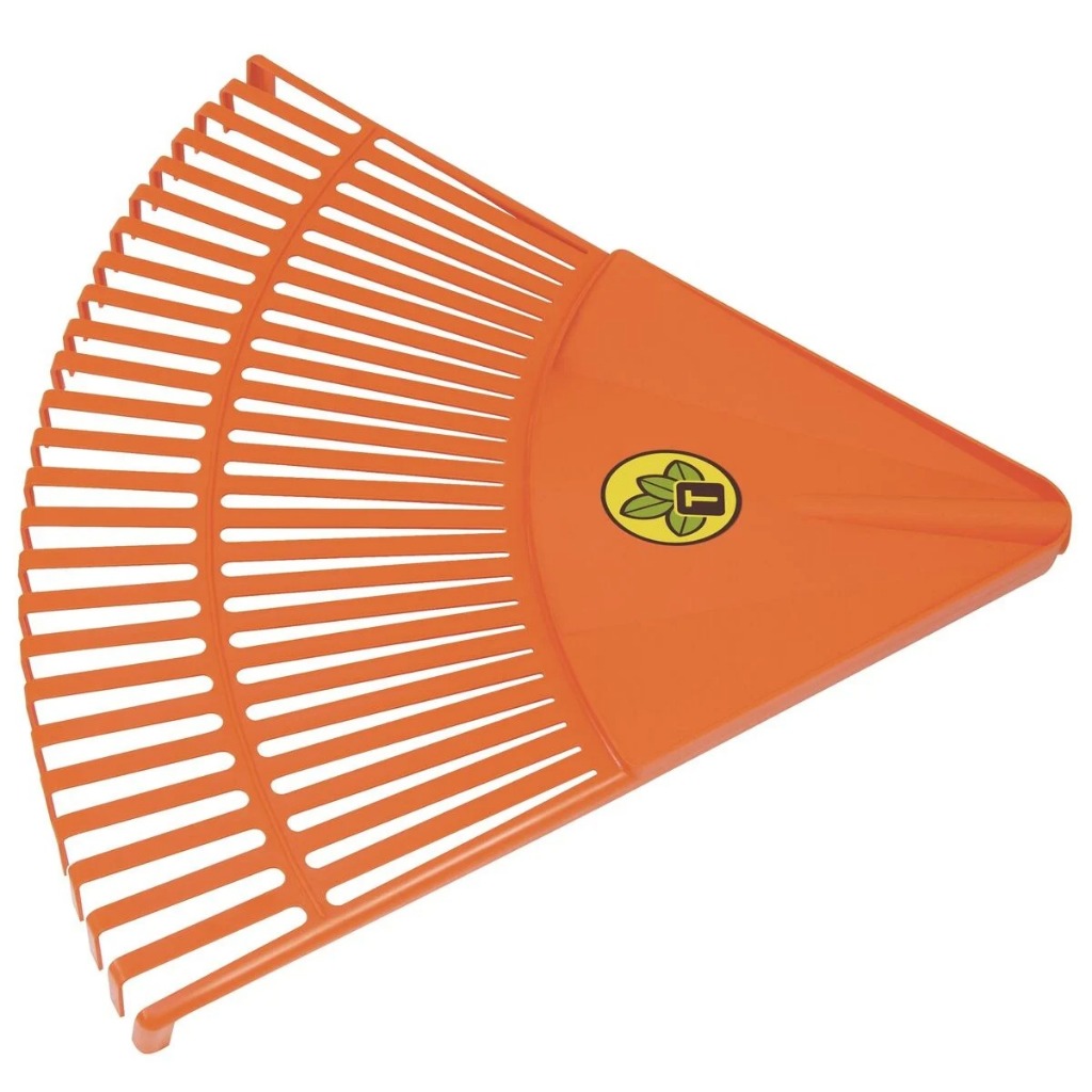 VASSOURA PLASTICA LARANJA 26 DENTES, SEM CABO, PARA JARDIM