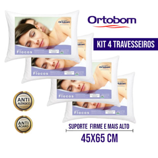 Kit 1/4 Travesseiros suporte Firme alto Antialérgico antiácaro Ortopedico Original Ortobom em Oferta na Shopee