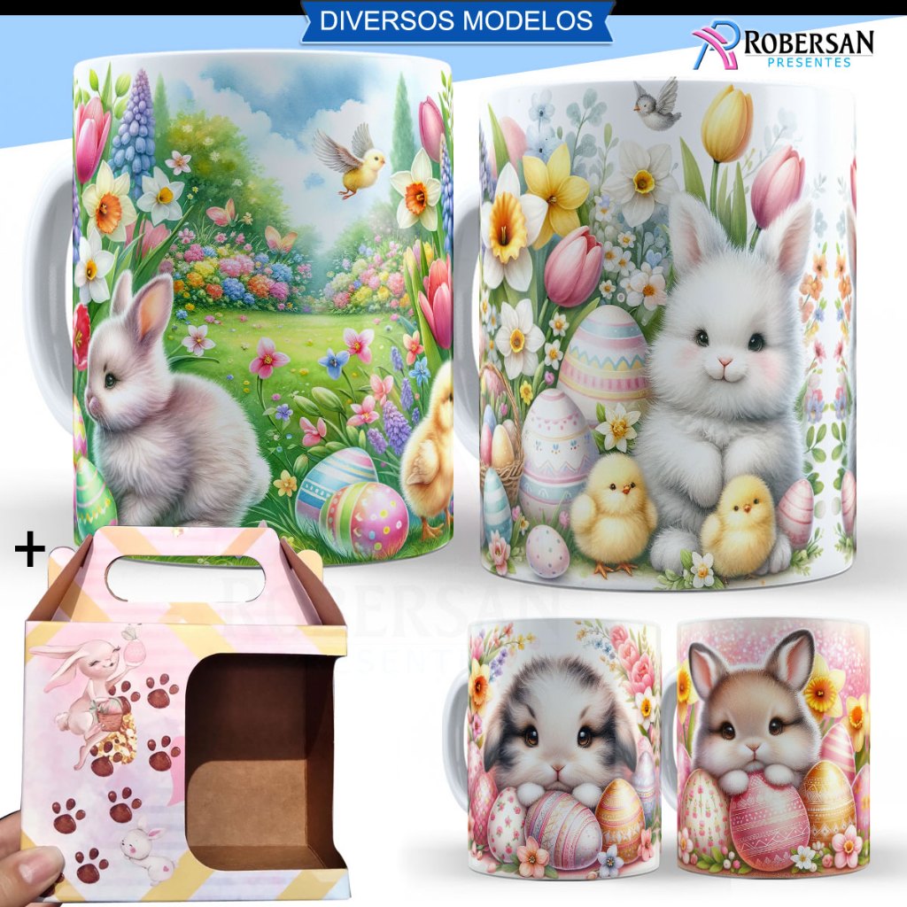 Caneca Páscoa Xícara Personalizada 3D Porcelana Coelho Lembrancinha Presente Decoração em Oferta na Shopee