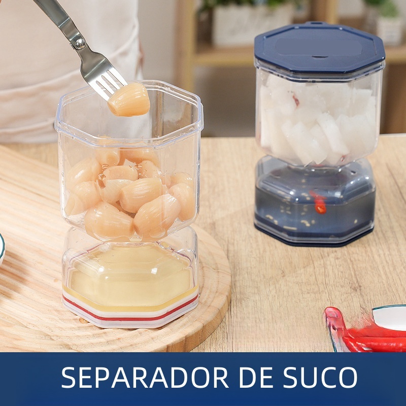 Pote Hermético para Conservas com Separador de Líquido com garfo 024-225 em Oferta na Shopee