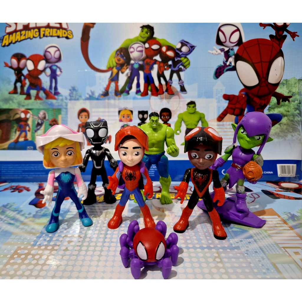 kit Cartelado Spidey Amazing Friends Homem aranha e amigos 6 Bonecos acessórios articuláveis 16 cm