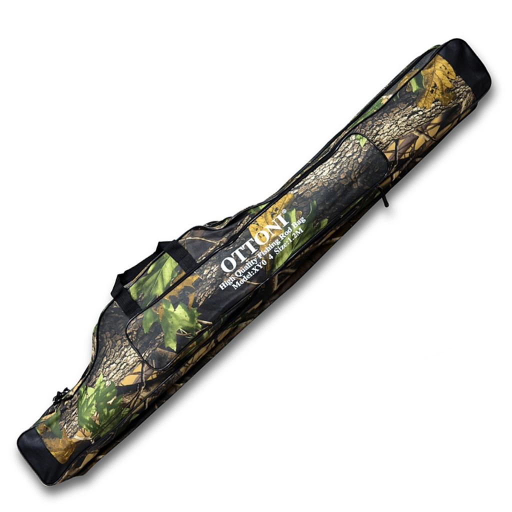 Bolsa Porta Varas de Pesca modelo XY-06 Ottoni 3 compartimentos com ziper Cor Camuflada 1,40 Metros