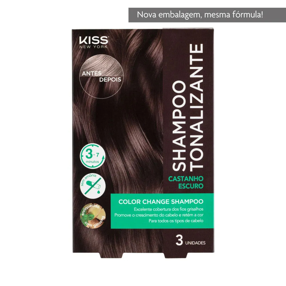 Shampoo Tonalizante Color Change Castanho Escuro Kiss NY 3 un