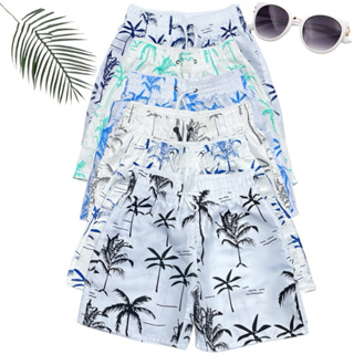 Short de praia menino da criança estampadas coqueiro com cordão com bolso em Oferta na Shopee