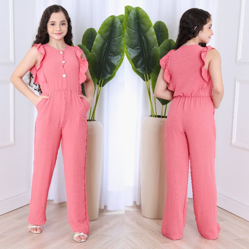 Macacão Infantil Feminino Pantalona Sem Manga em tecido duna liso Elegante Confortável