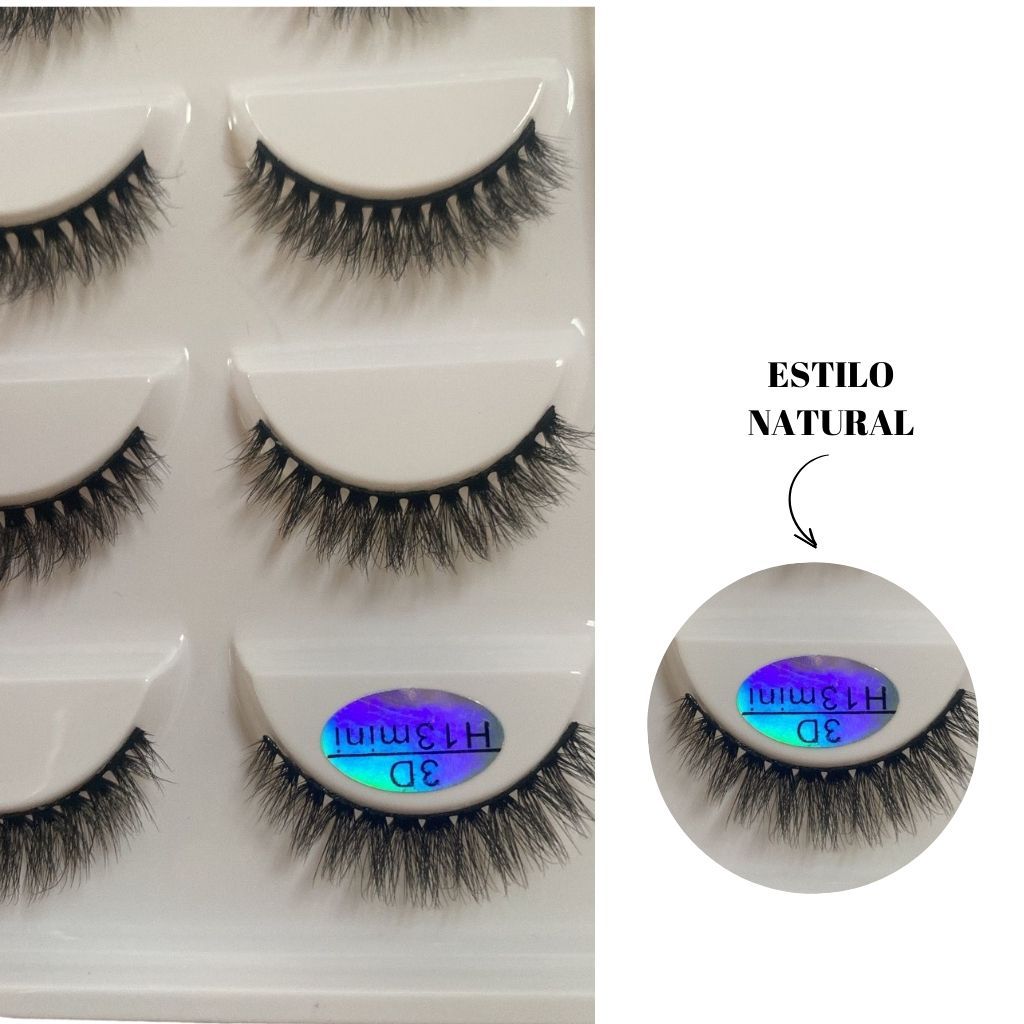 Cartela com 5 Pares de Cílios Postiços 3D H13 mini (curto)