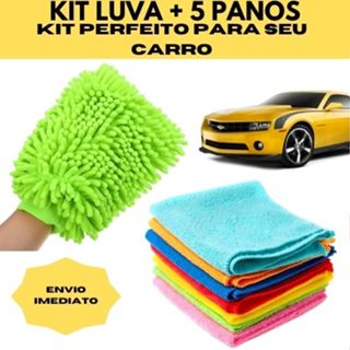 Kit de Lavar Carro Moto Limpeza automotiva Luva +5 Pano Microfibra Super Absorvente Multiuso em Oferta na Shopee