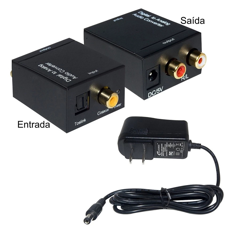 Adaptador Conversor de Áudio Digital Óptico em Analógico RCA Stéreo de 2 Vias Para TV Home Theater