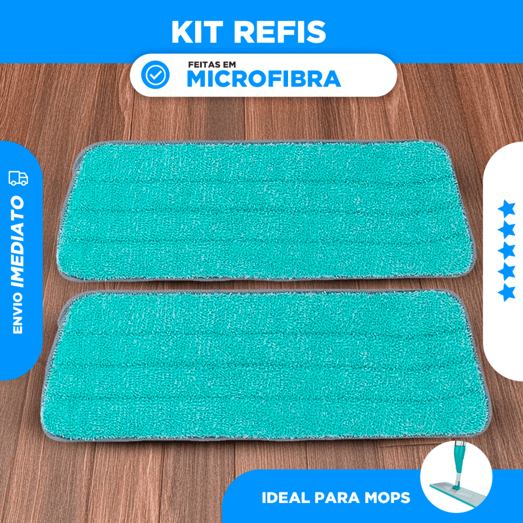 KIT Refil Para Mop Spray Universal Pano Microfibra Reutilizável Almofada Esfregão