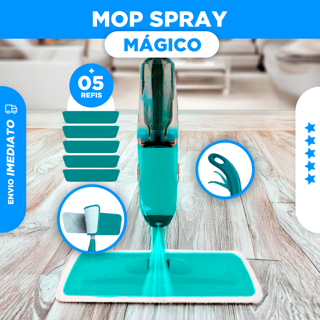 Mop Spray Magico Esfregão Com Reservatorio Rodo De Limpeza 5 Refis Microfibra