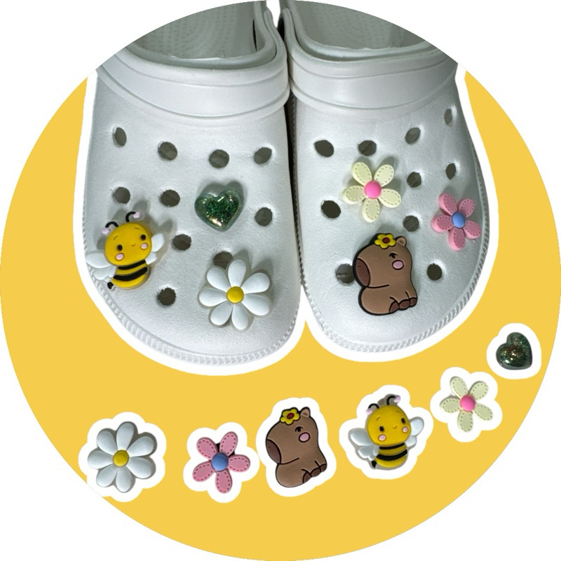 Kit apliques pins abelha, capivara, flores coracao - 6 peças + mimo