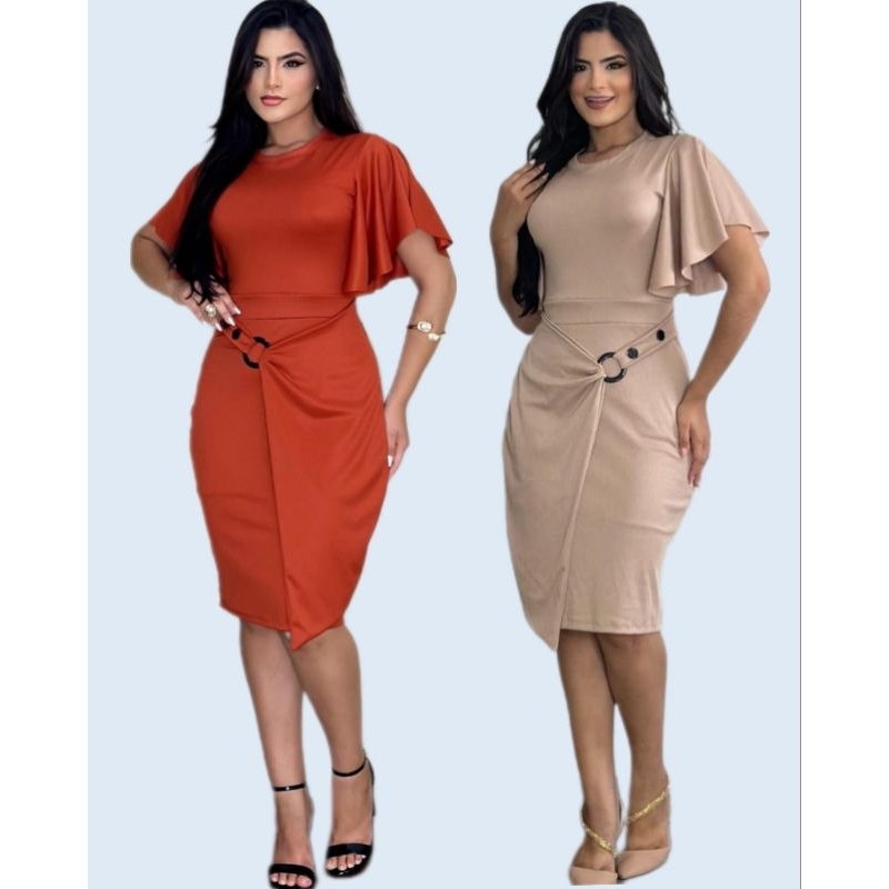 Vestido feminino evangelico moda presente vestido malha canelada manga gode em Oferta na Shopee