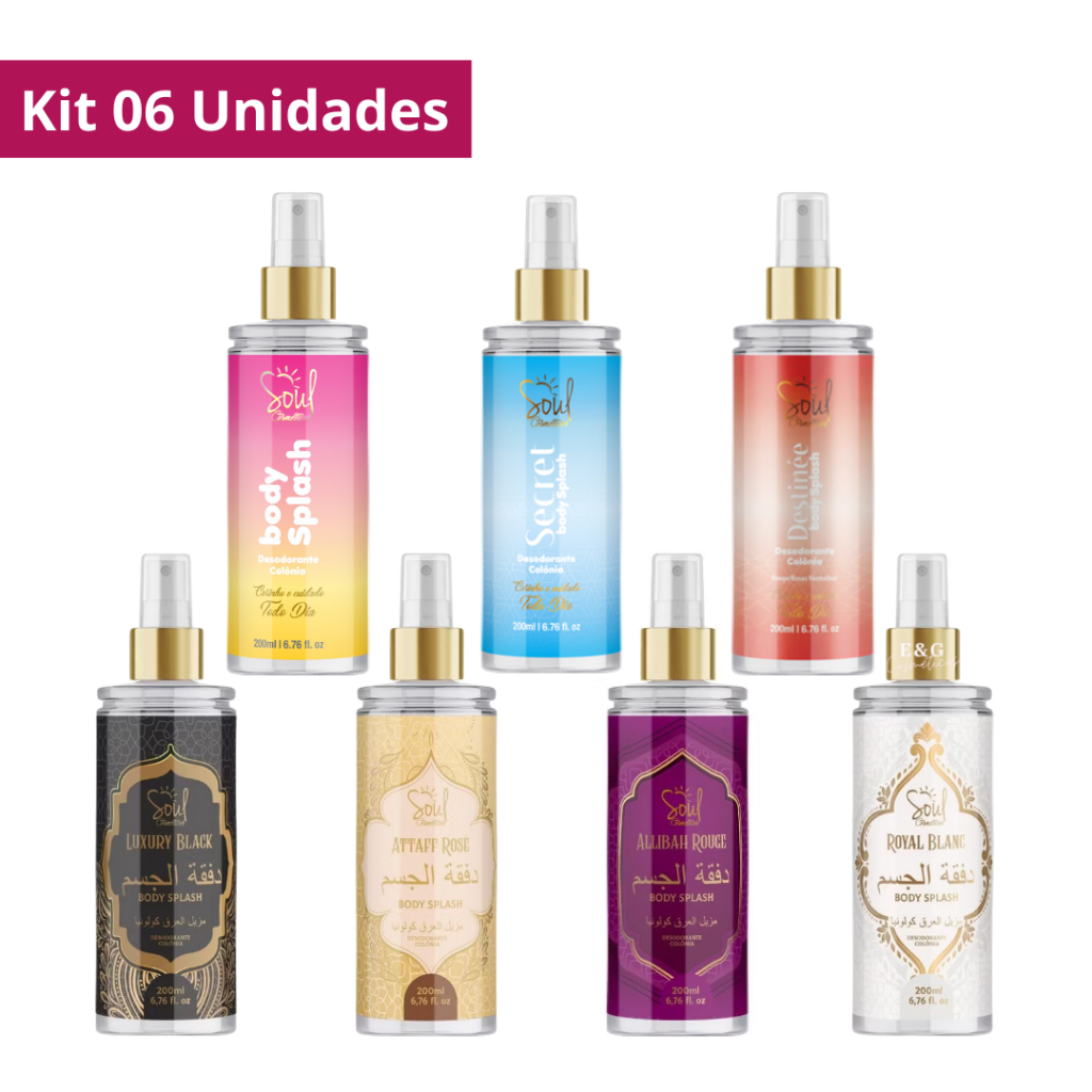Kit 06 Body Splash Desodorante Colônia Árabe e Normal Soul Cosméticos 200ml em Oferta na Shopee