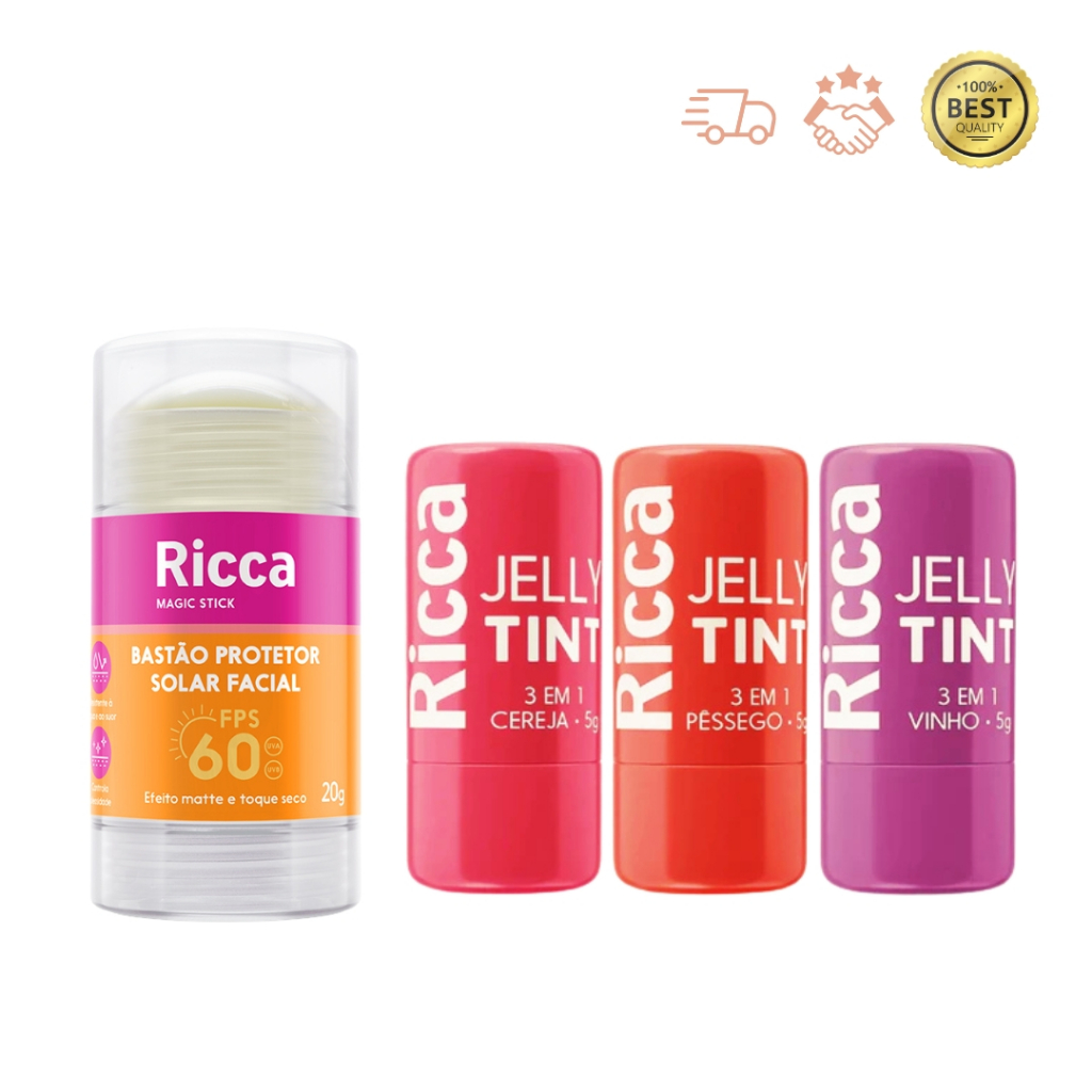 Bastão Protetor Solar FPS 60 Ricca + Jelly Tint Ricca - ESCOLHA O SEU