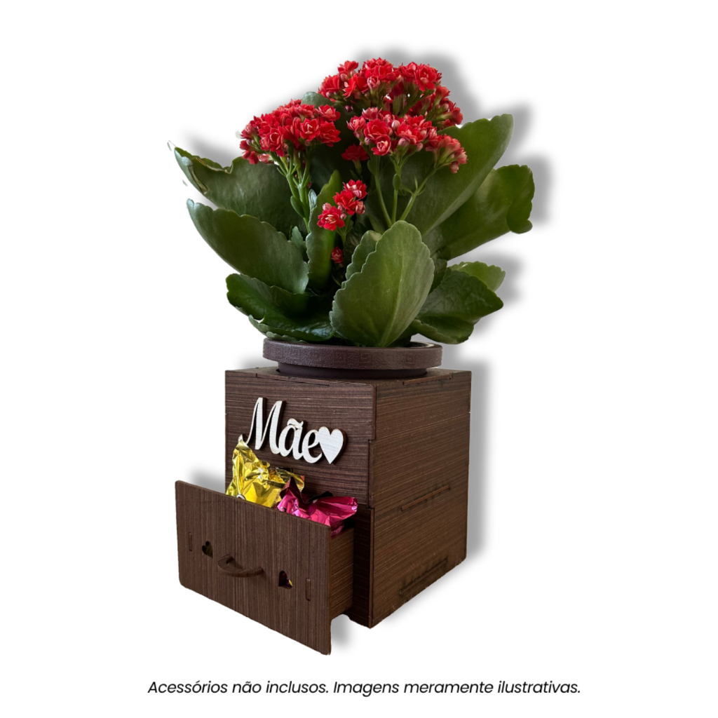 Cachepo Vaso com Gaveta de MDF Nogueira - Presente Sofisticado para Mães, Perfeito para Decoração em Oferta na Shopee