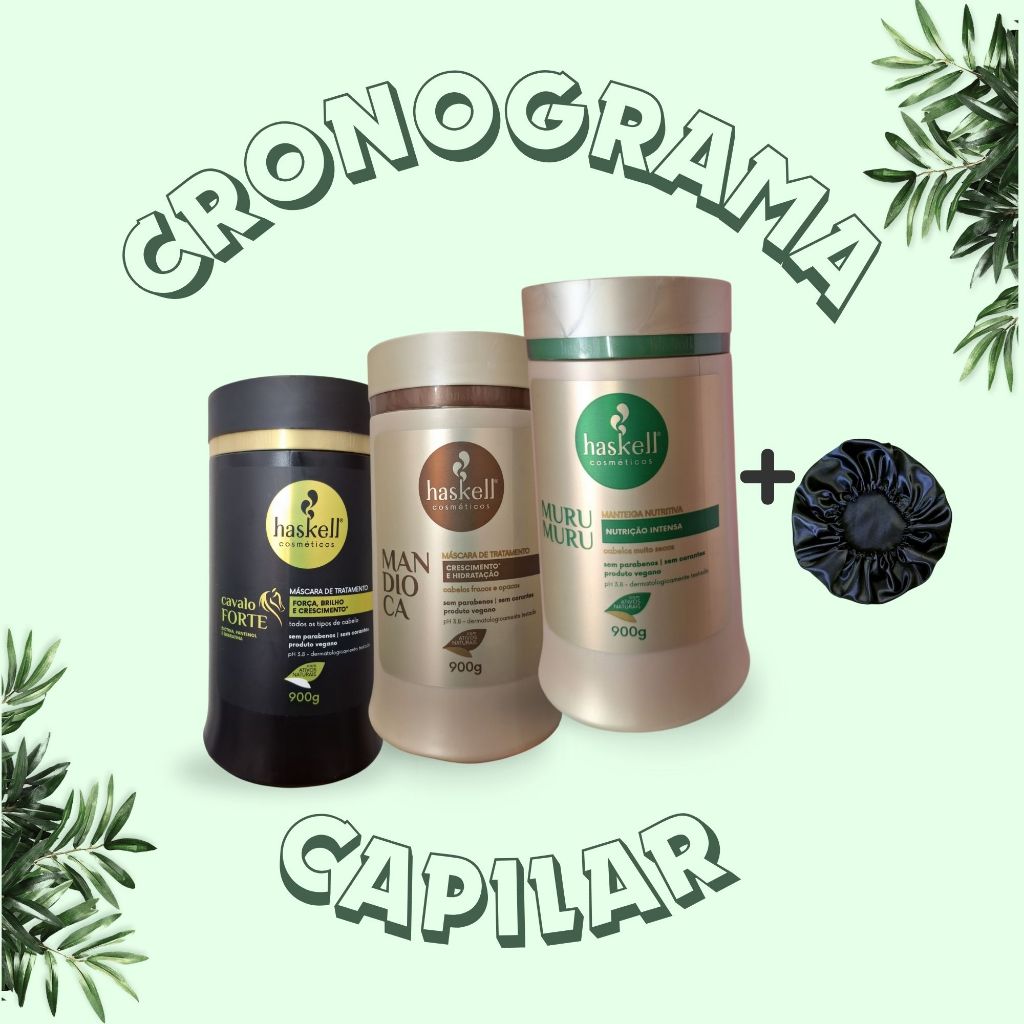 Kit Cronograma Capilar Haskell 900g  Cavalo Forte / Mandioca / Murumuru