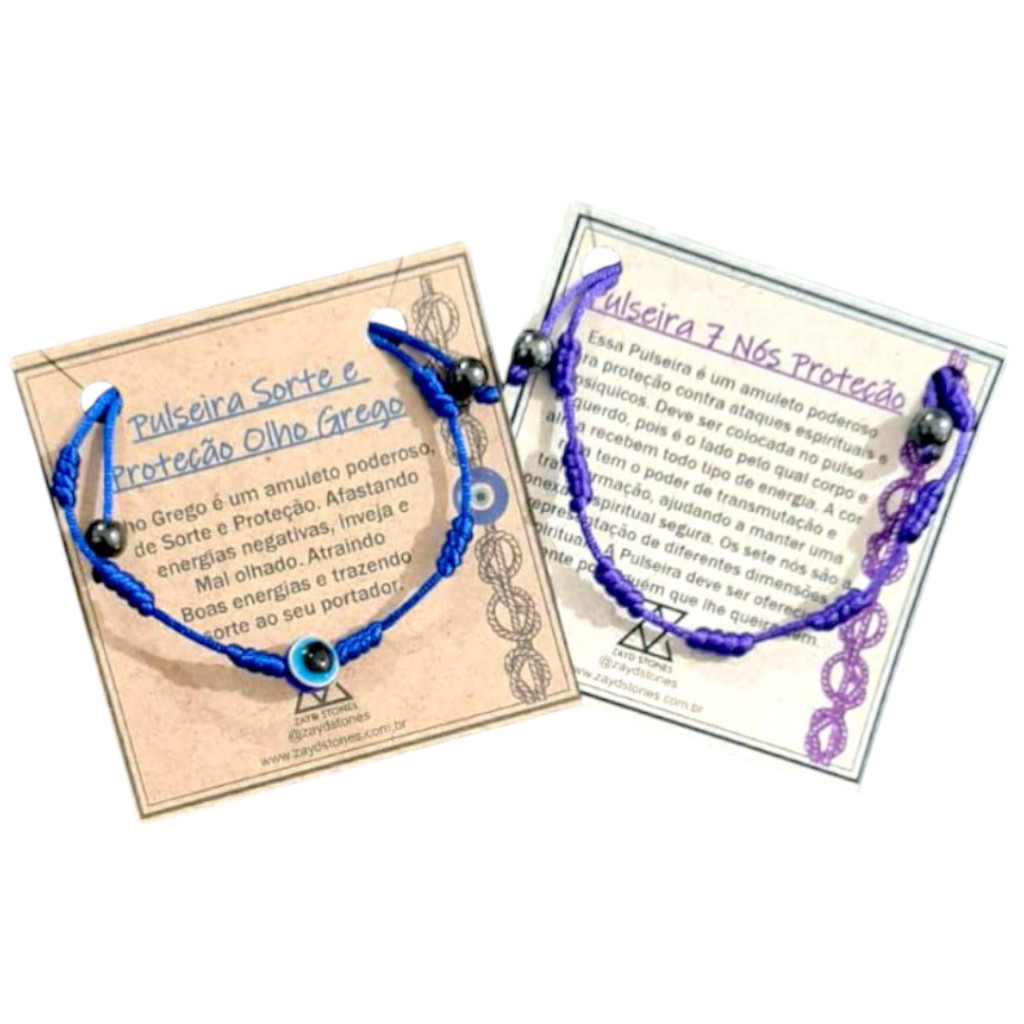 Kit 2 Pulseiras Kabbalah CABALA Sete nós Roxa Transmutação e Seis nós Olho Grego com Hematita - AJUSTÁVEL ORIGINAL