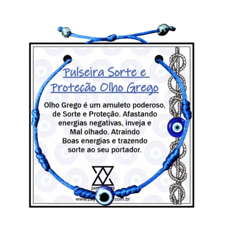 Pulseira Kaballah Olho Grego Cabala Olho Turco Boa sorte e proteção 6 nós Azul regulável com Hematita Original