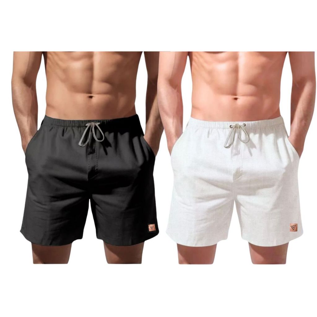Kit 2 Shorts em Linho Bermuda Masculino Premium Mauricinho Social Casual Moda Praia verão Brim Fresquinho - Men Clothes