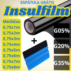 Película insulfilm Automotiva Residencial Vidros Janela Portas Bindex G5 20 35 Metal Espátula Grátis