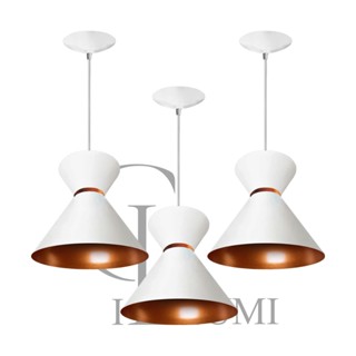 kit com 3 pendentes lustre luxo branco/cobre casa e decoração GR luminarias