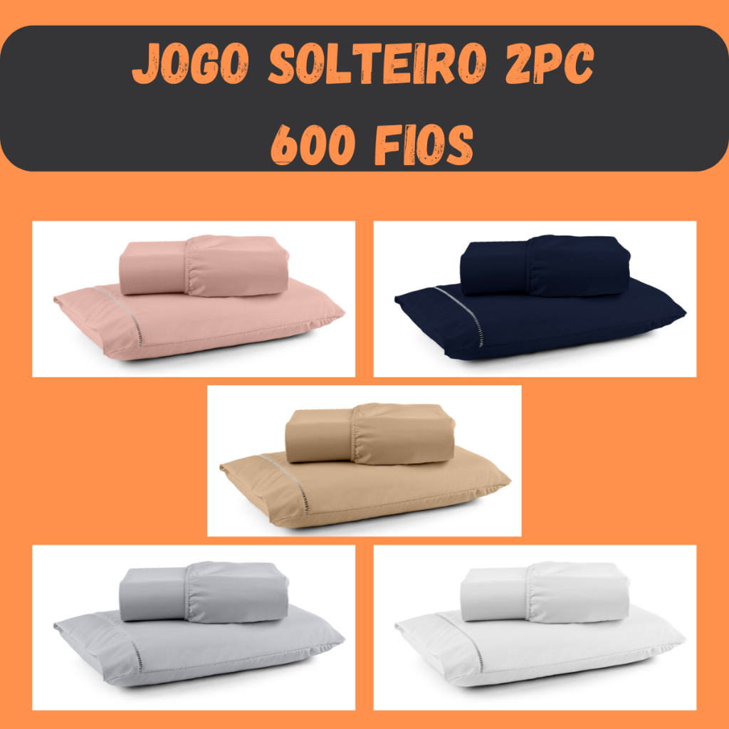 Jogo de Lençol Solteiro 2pc Percal 600 Fios Toque Macio