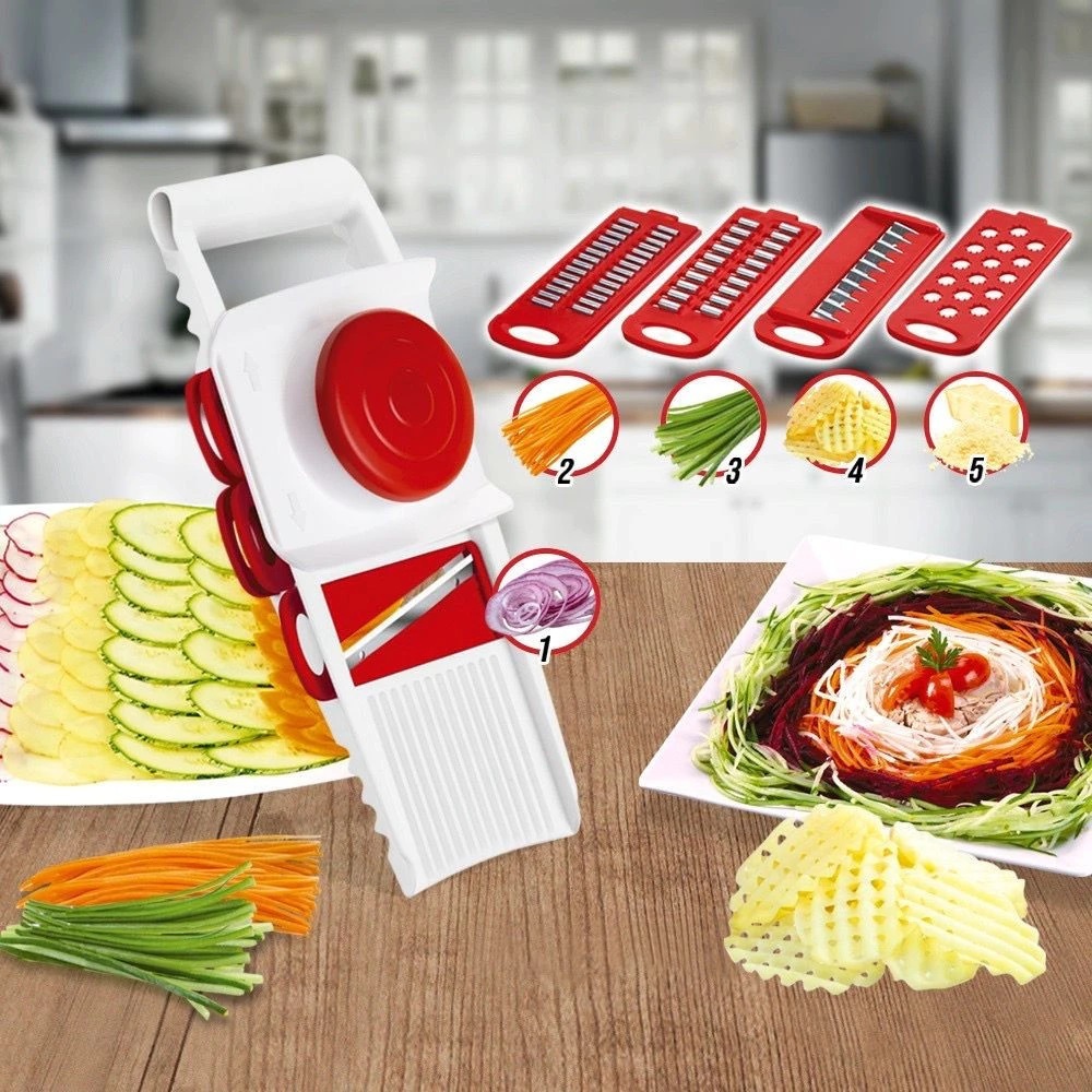 Multi Ralador Cortador Fatiador 5 Lâminas Diferentes Com Travas 5 em 1