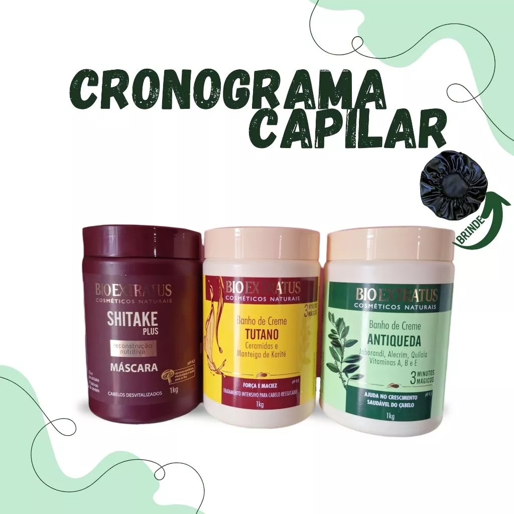 Kit Crono Bio Extratus 1kg Banho de Creme Hidratação,Nutrição, Reconstrução Shitake,Tutano,Jaborandi