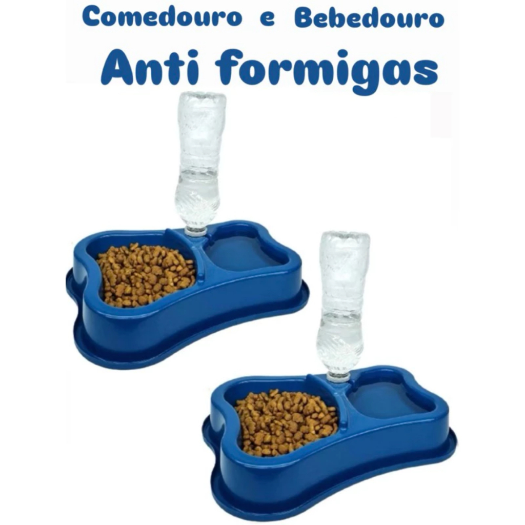 Kit C/ 2 Un Comedouro e Bebedouro ( 2 em 1 ) Anti Formiga Automático Duplo Pet Suporte Garrafa - Para Gato e Cachorro