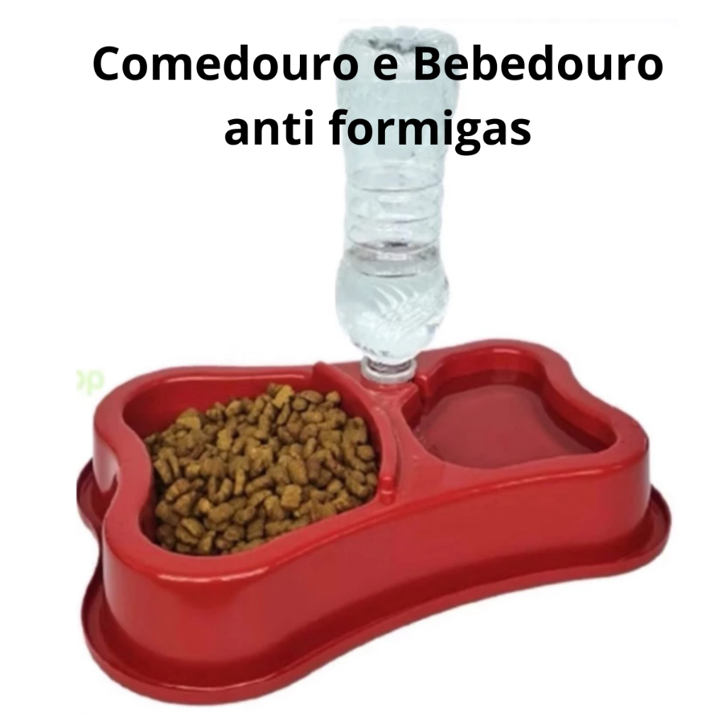 2 Em 1 Comedouro e Bebedouro Anti Formiga Automático Duplo Pet Suporte Garrafa - Para Gato e Cachorro