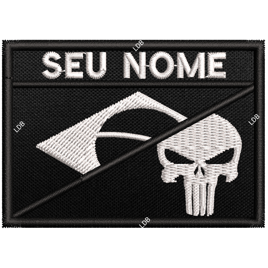 Patch tarjeta nome bandeira caveira 7x5cm preto e branco