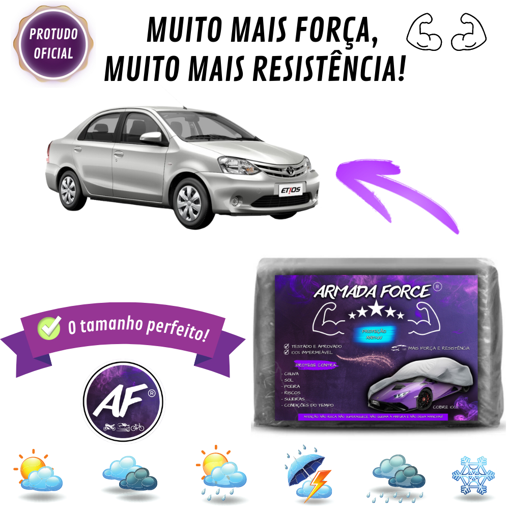 Capa Cobrir ETIOS SEDAN  Impermeável 100% Sem  Forro Proteção Automotiva Anti-UV MIH&HA ARTIGOS
