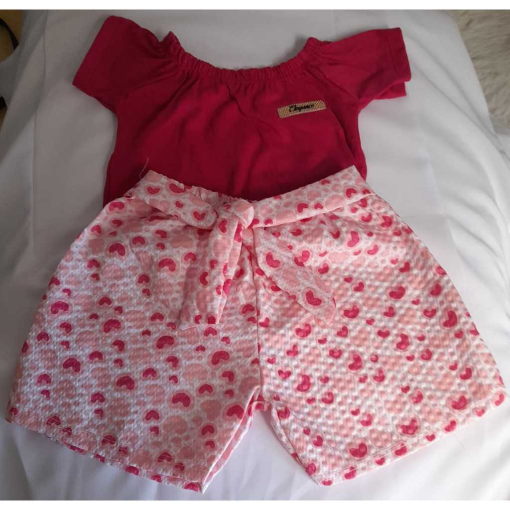Conjunto Infantil Feminino Menina  - Duas Peças: Shorts + Camiseta - Tamanho 03 a 6 meses