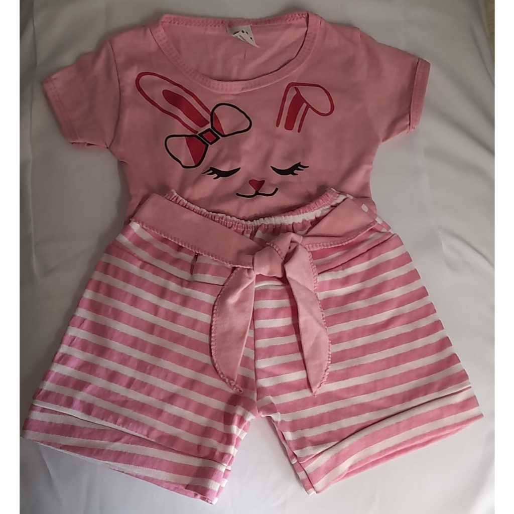 Conjunto Infantil Feminino Menina  Duas Peças: Shorts + Camiseta - Tamanho 03 a 6